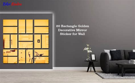 Buy Bikri Kendra - 20 Rectangle (Black) Mirror Stickers for Wall ...
