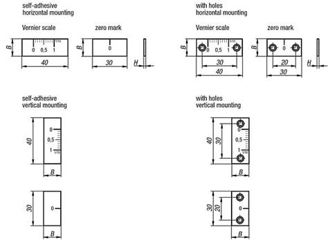 Vernier scale and zero marks, aluminium, self-adhesive or with holes ...