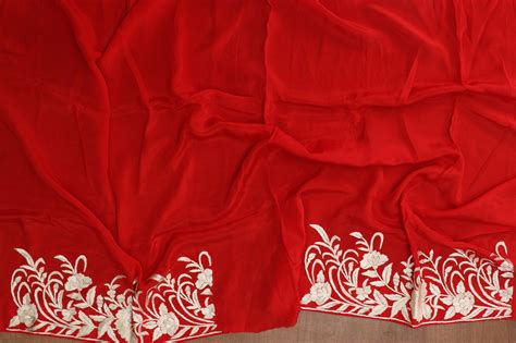Hand Embroidered Parsi Gara Crepe Saree