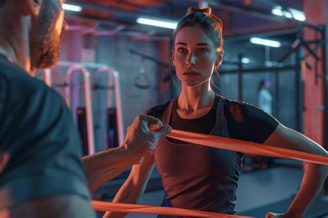 Personal trainer using resistance bands with a cli | Premium AI ...