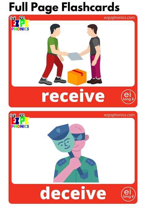 ei Words List Long E Vowel Sounds Flashcards with Images and Words Free ...