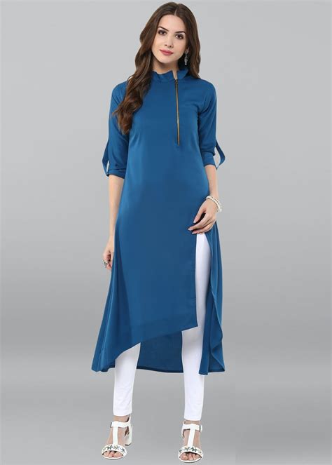 Get Blue Poly Crepe Kurta at ₹ 630 | LBB Shop