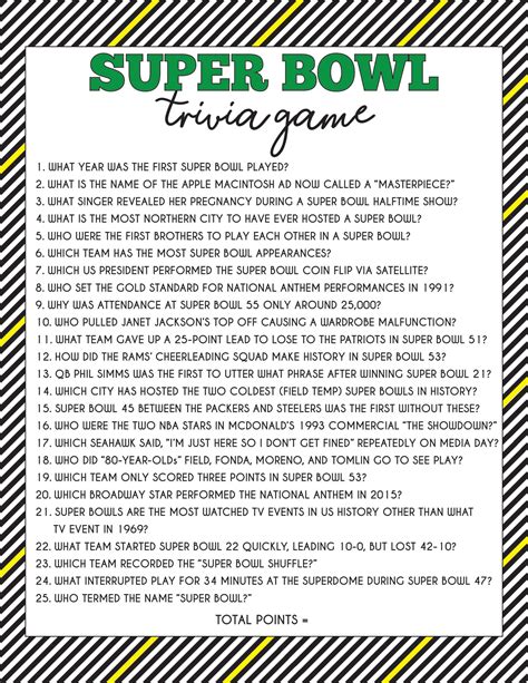Printable Super Bowl Trivia Questions And Answers | Rossy Printable