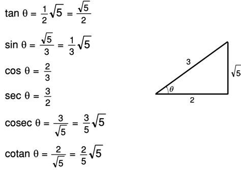 Diketahui tan θ = ½√5, hitunglah sin θ, cos θ, sec θ, cosec θ, dan ...