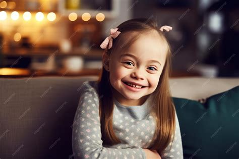 Portrait of smiling girl with down syndrome ai generated | Premium AI ...