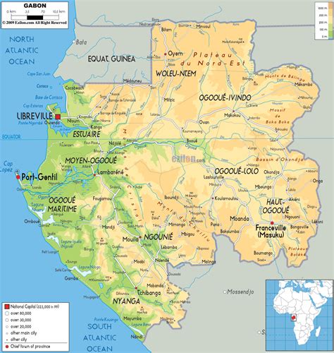 Physical Map of Gabon - Ezilon Maps