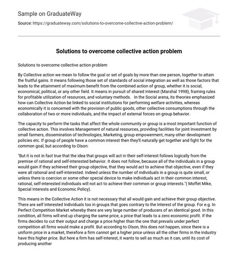⇉Solutions to overcome collective action problem Essay Example ...