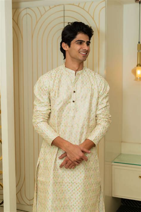 Off White Embroidery Work Kurta for Men for 2025 Wedding – Shasak