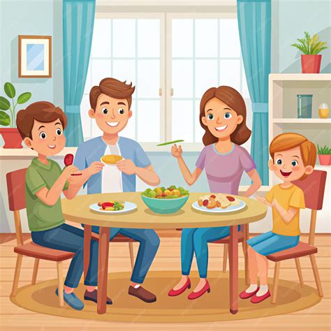 Family meal flat color vector illustration Mother and father eating ...