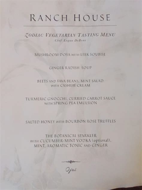 Menu at The Ranch House pub & bar, Ojai