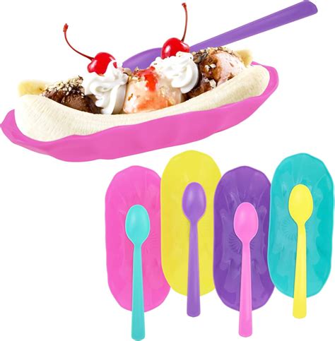 Amazon.com | Set of 4 Reusable Banana Split Boats with Color Matching ...