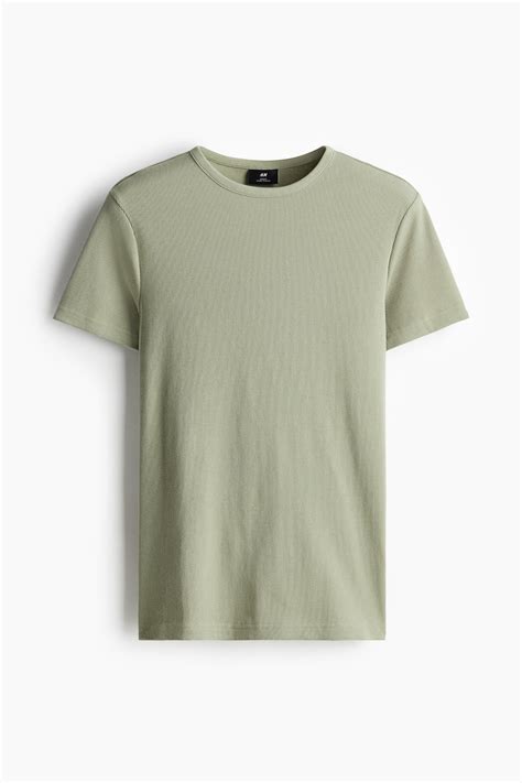 Slim Fit Ribbed T-shirt - Green - Men | H&M IN