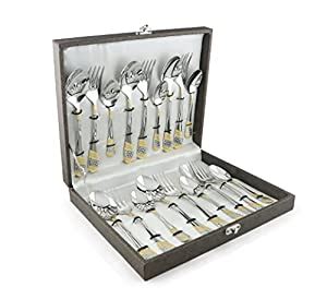 FnS Imperio 18 Pc Set Stainless Steel 24 Karat Gold Plated Cutlery Set ...