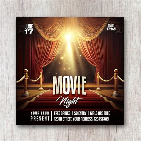 Movie night square flyer social media post banner | Premium PSD
