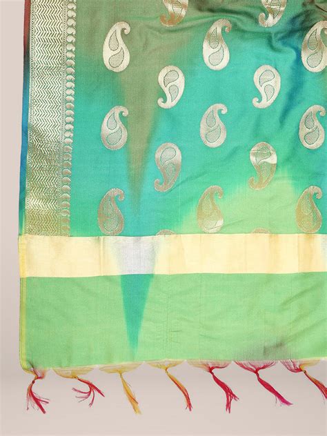 Green & Gold Shaded Banarasi Silk Dupatta Dupatta Bazaar