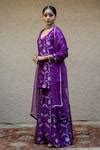 Buy Purple Silk Mirrors V-neck Bahar Woven Kurta Sharara Set For Women ...