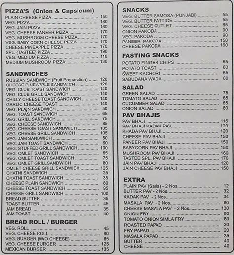 Menu at Tastee, Mumbai