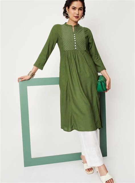 Buy Women Embroidered Band Collar A-Line Kurta Online at just Rs. 599.0 ...