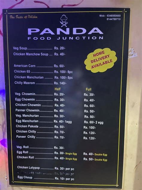 Menu at Panda food junction, India