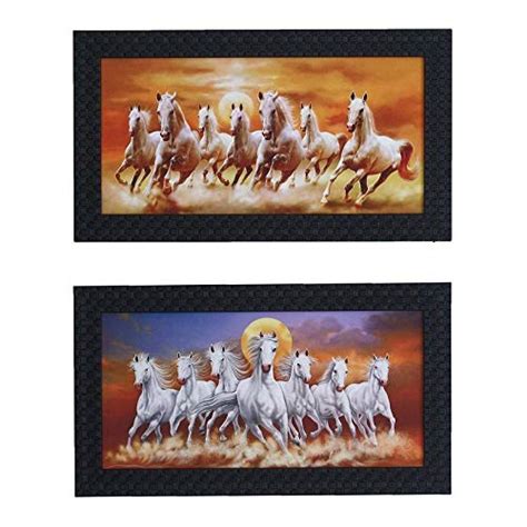 JaipurCrafts Running Horses Set of 2 Large Framed UV Digital Reprint ...