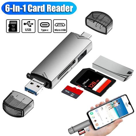 Type C/Micro USB/USB Multi-function 6-in-1 High Speed Card Reader TF/SD Card OTG USB Smart ...