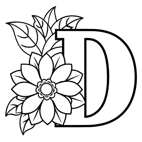 Alphabet D coloring page with the flower D letter digital outline floral coloring page ABC ...