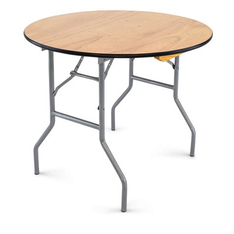 36'' Round Wood Folding Banquet Table with Vinyl Edge | EventStable.com