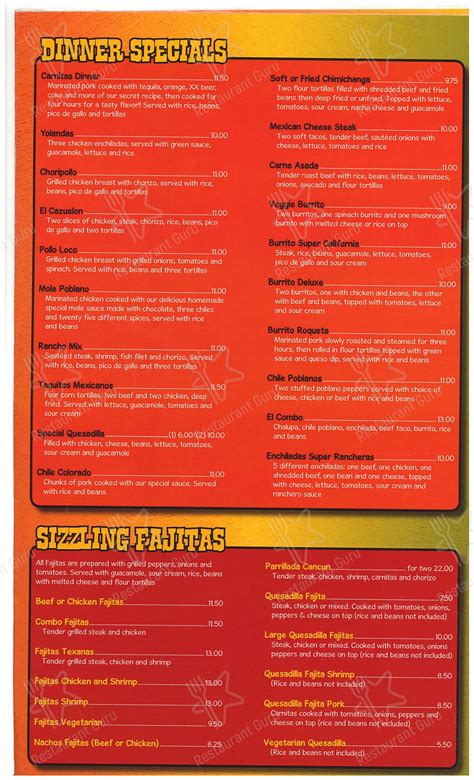 Menu at Cancun Mexican bar and grill, Waterville