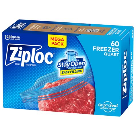 Ziploc Quart Food Storage Freezer Bags, Stay Open Design, Easy to Fill ...