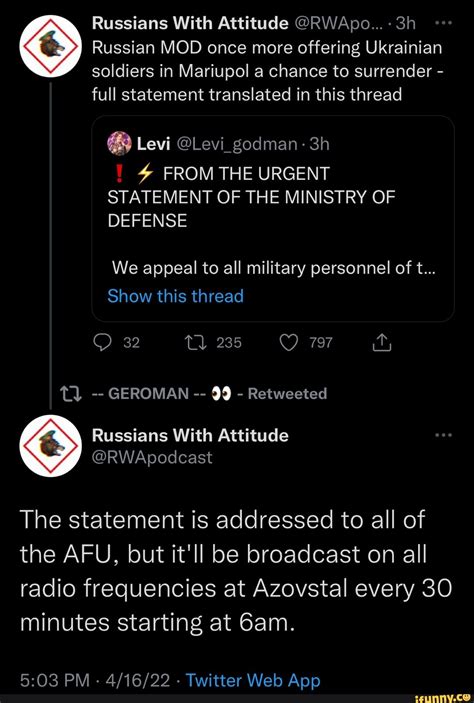 Russians With Attitude @RWApo...- Russian MOD once more offering ...