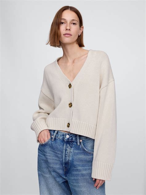 100% Cotton V-Neck Crop Cardigan | Gap
