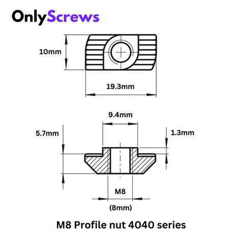 M8 Profile Nuts Mild Steel with Nickel plating for 4040 series (T Nut ...