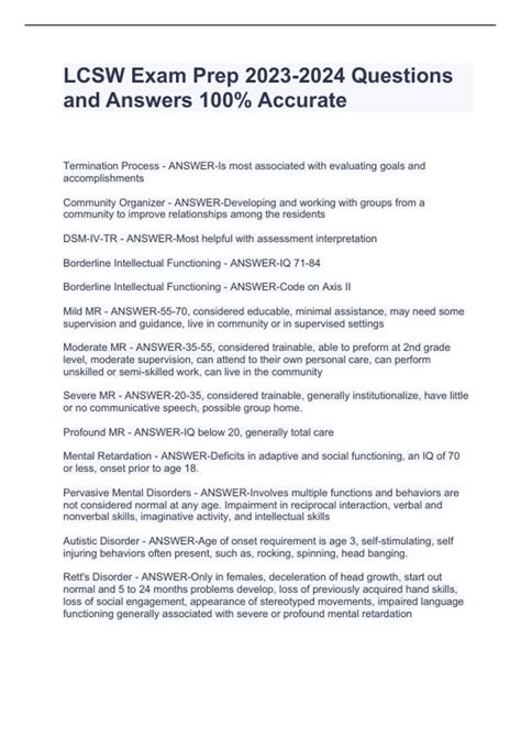 LCSW Exam Prep Questions and Answers 100% Accurate - LCSW - Stuvia US