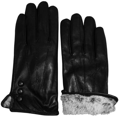 N'Ice Caps Women's Genuine Leather Black Winter Gloves - Warm Plush ...