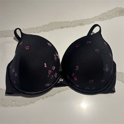 Cacique Push Up Bra 38DDD Black With Flowers - Gem