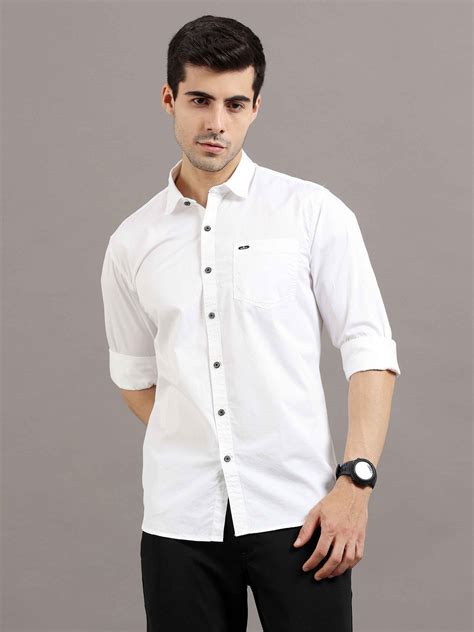 Shop Men's White Slim Fit Solid Casual Full Sleeves Shirts