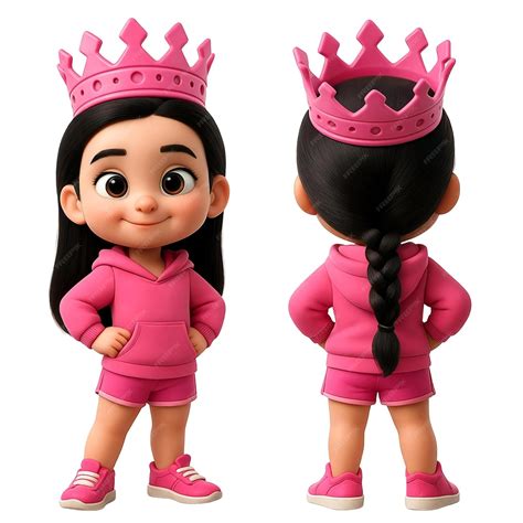 Designing adorable princess girl in pink hoodie and crown and front and ...