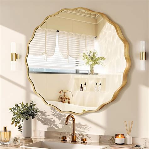 Amazon.com: Fahomiss Gold Round Mirror for Wall, 32"x32" Decorative ...