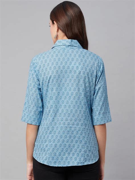 Divena Sky Blue Printed Casual Women Shirts – divena world