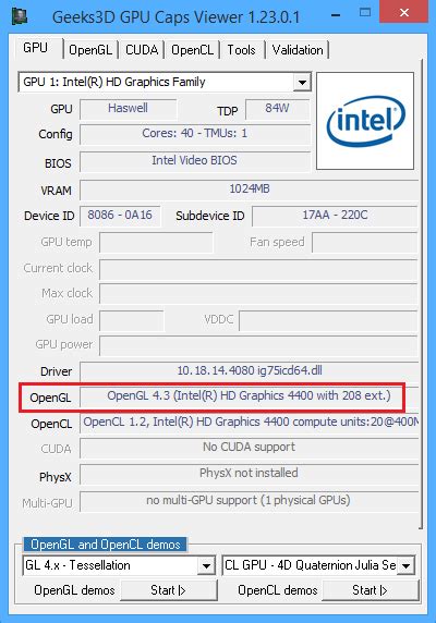 Image result for Check OpenGL Version Windows 1.0