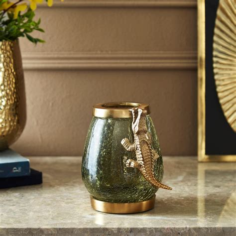Buy Tropical Embellished Crocodile Glass Oval Vase from Home Centre at ...