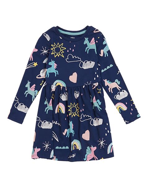 Buy Pure Cotton Unicorn Print Dress (2-7 Yrs) at Marks & Spencer