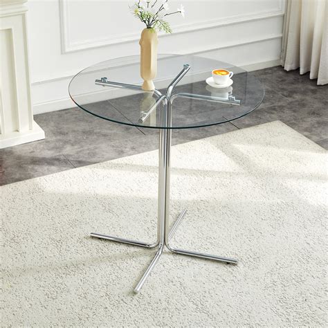 One Allium Way Round Glass Bar High Table, 36 Inch Round Bar Table ...