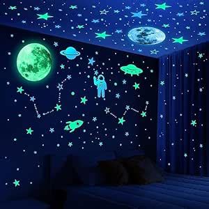 Night Glowing Radium Stars and Moon Stickers,Glow in The Dark Big and ...