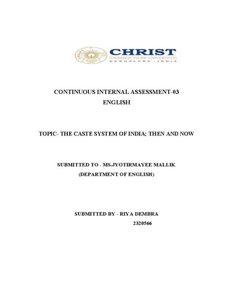English CIA 3 - CONTINUOUS INTERNAL ASSESSMENT- ENGLISH TOPIC- THE ...