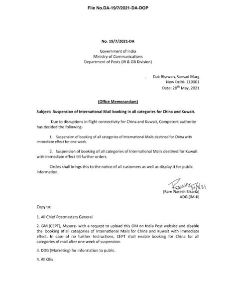 Suspension of international Mail booking in all categories for China ...