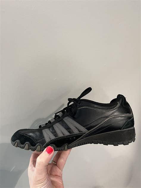 Skechers Sassies Sprints BLACK Leather Athletic Shoes… - Gem