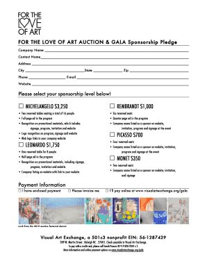Fillable Online FOR THE LOVE OF ART AUCTION & GALA Sponsorship Pledge ...