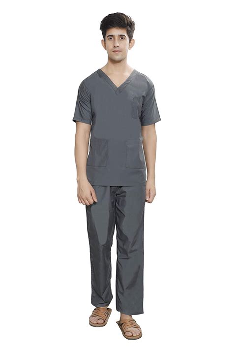 FABUNIFORMS Men V-Neck Scrub Suit, Set of Top and Pant (Grey, 38 ...