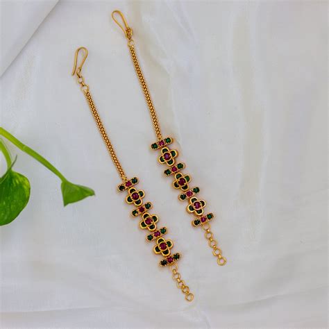 Premium Plus Minus Kemp Bridal Ear Chain / Maatal / Kaan Chain - Green